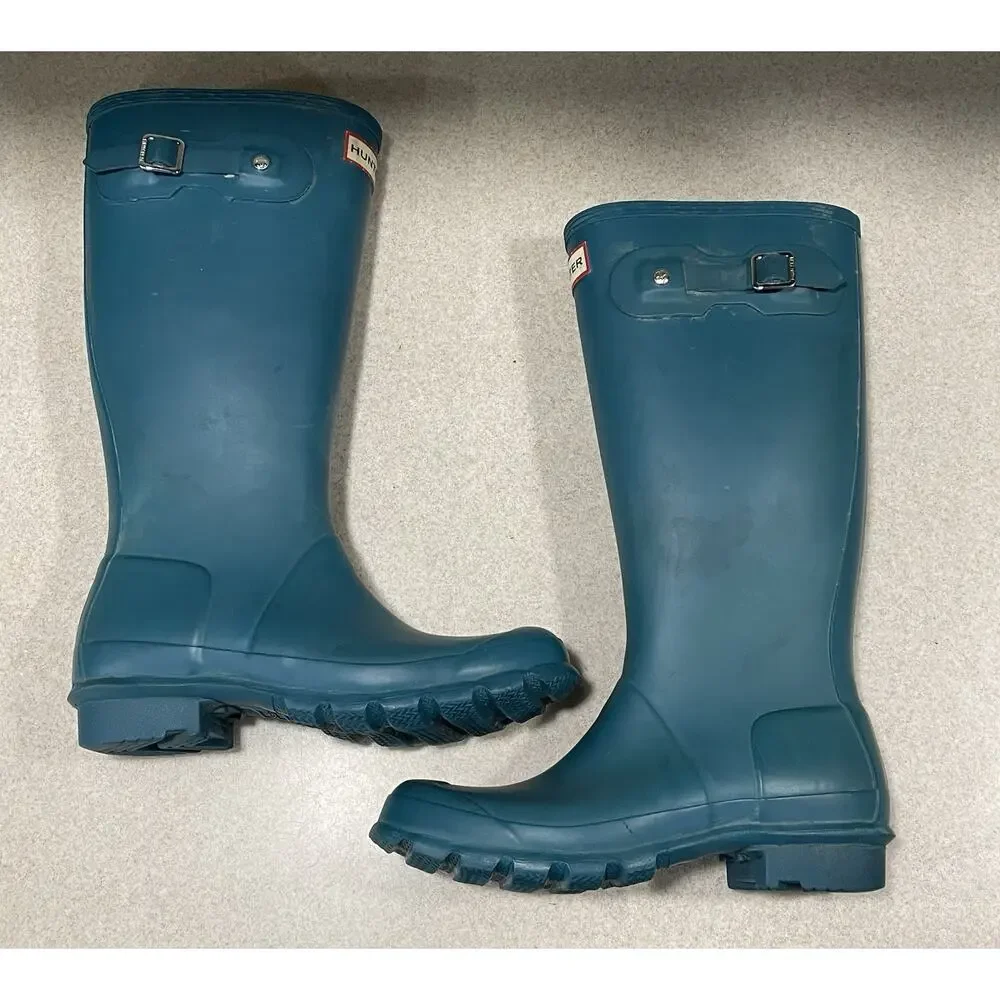 Hunter 4B/5G Youth Kids Classic Turquoise Tall Rain Boots Rubber Waterproof